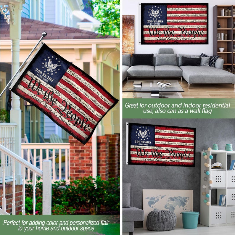 We The People 250th Anniversary Flag, USA Independence Day Decor