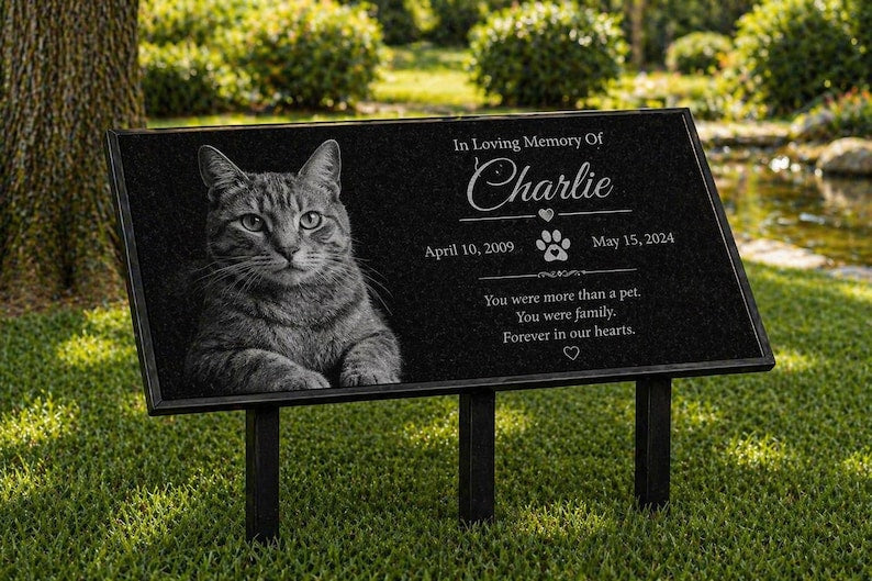 Black Granite Engraved Plaque, Custom Memorial, Recognition & Property Marker with Stand