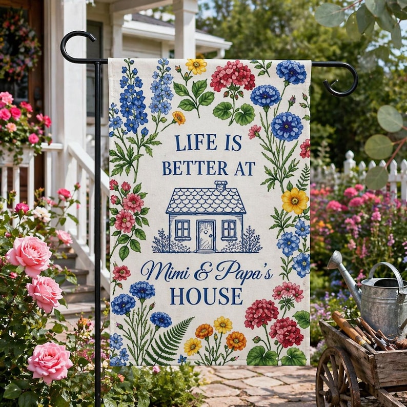 Personalized Floral Nana Grammy Grandmother Garden Flag