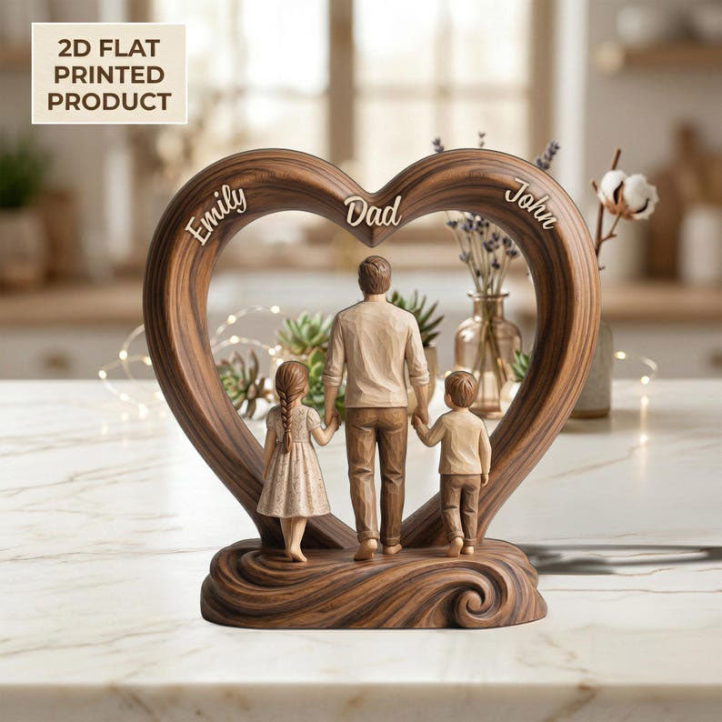 Personalized Father and Kids 2D FLAT Wooden Block, Father's Day Gift
