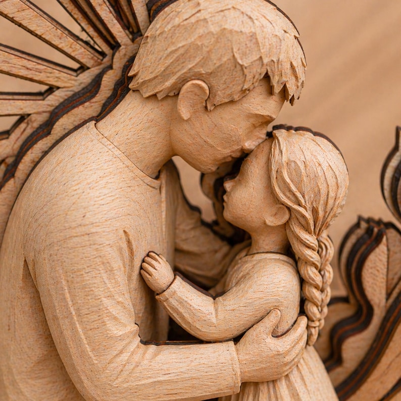 Personalized Dad And Child Wooden Heart Block, Dad And Daughter, Dad And Son Gift