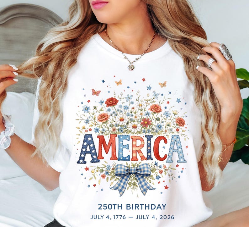 America 250th Birthday Shirt, 4th Of July 2026 Patriotic Floral T-Shirt