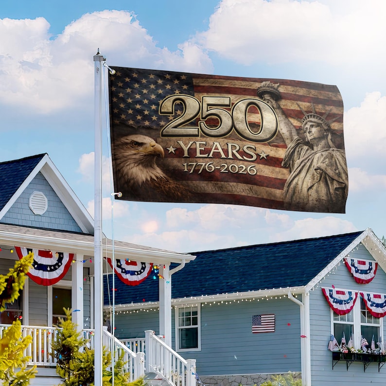250 Years Of Freedom Grommet Flag, Statue Of Liberty Flag, Independence Day Gifts