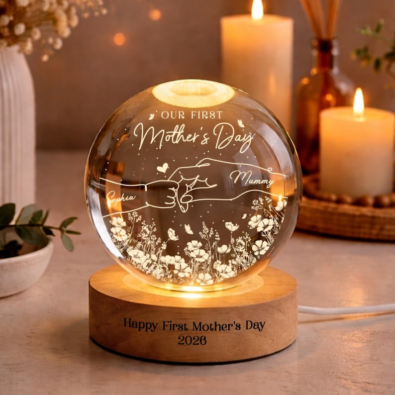 Custom First Mother's Day Crystal Ball Light Night