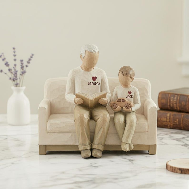 Personalized Grandpa and Grandchild 2D Flat Wooden Block, Father's Day Gift