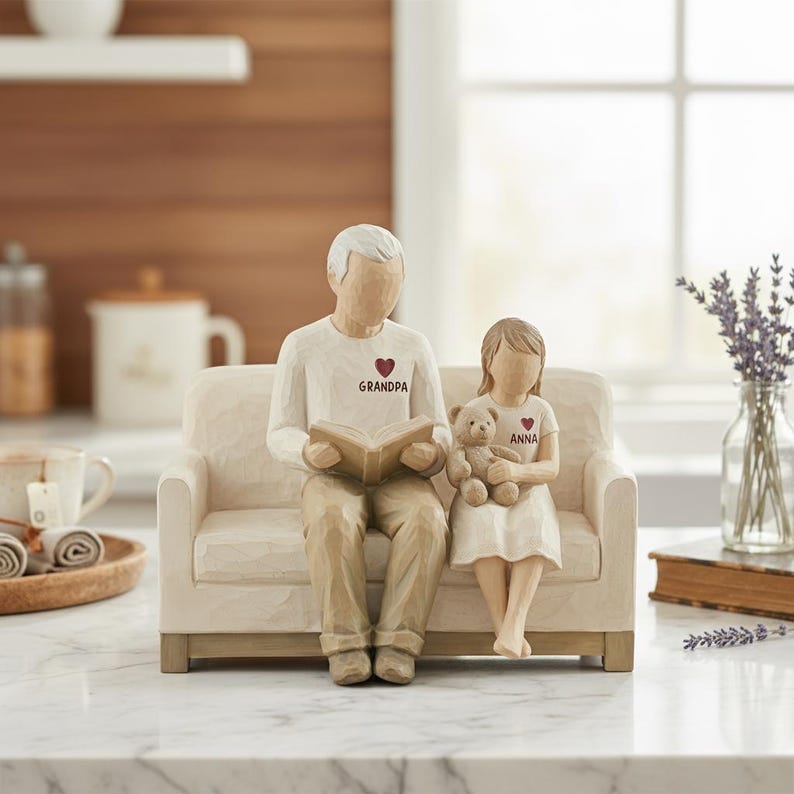 Personalized Grandpa and Grandchild 2D Flat Wooden Block, Father's Day Gift