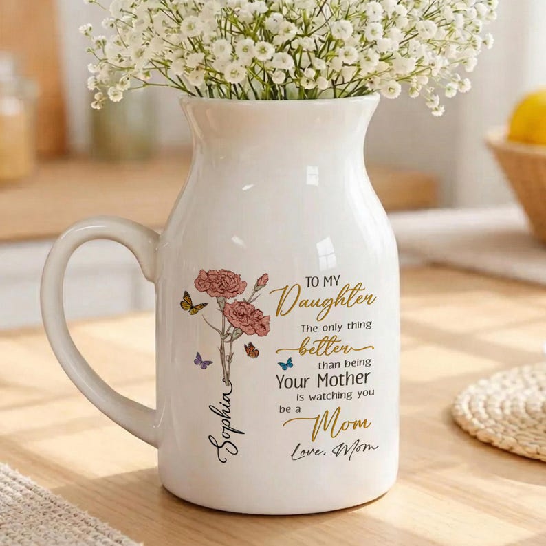 First Mothers Day Gift for Daughter Ceramic Flowers Vase, Birth Month Flower Vases