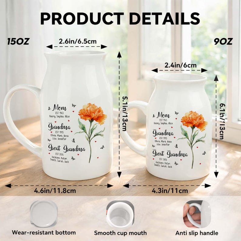 Personalized Multi-Generation Ceramic Vase, Custom Family Names