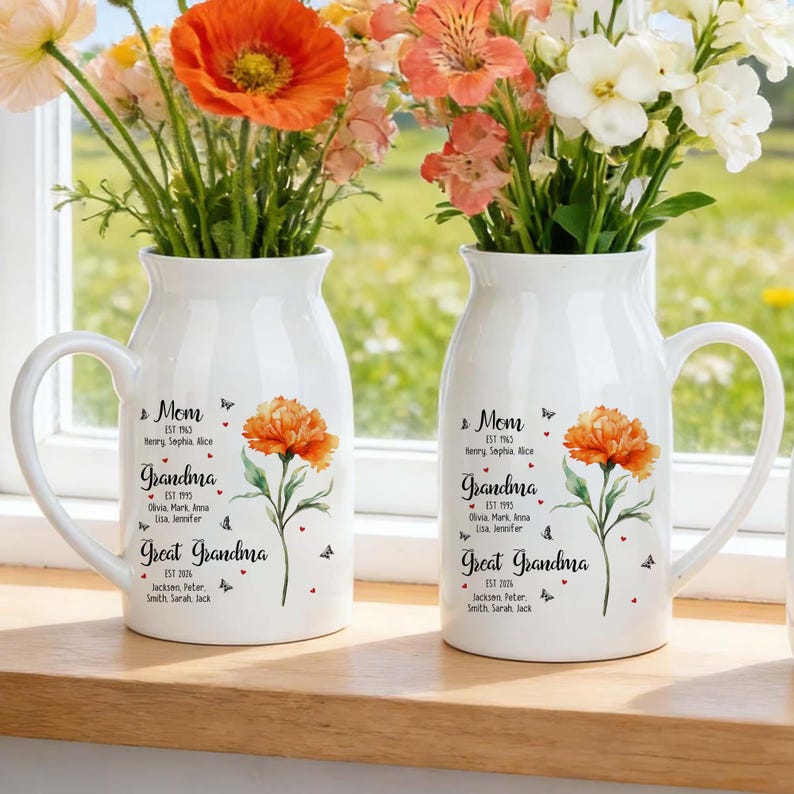 Personalized Multi-Generation Ceramic Vase, Custom Family Names