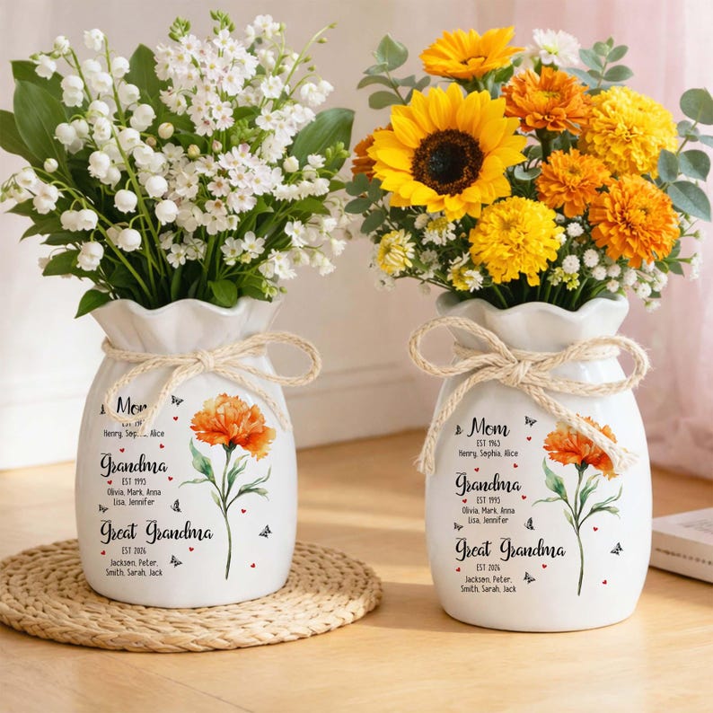Personalized Multi-Generation Ceramic Vase, Custom Family Names