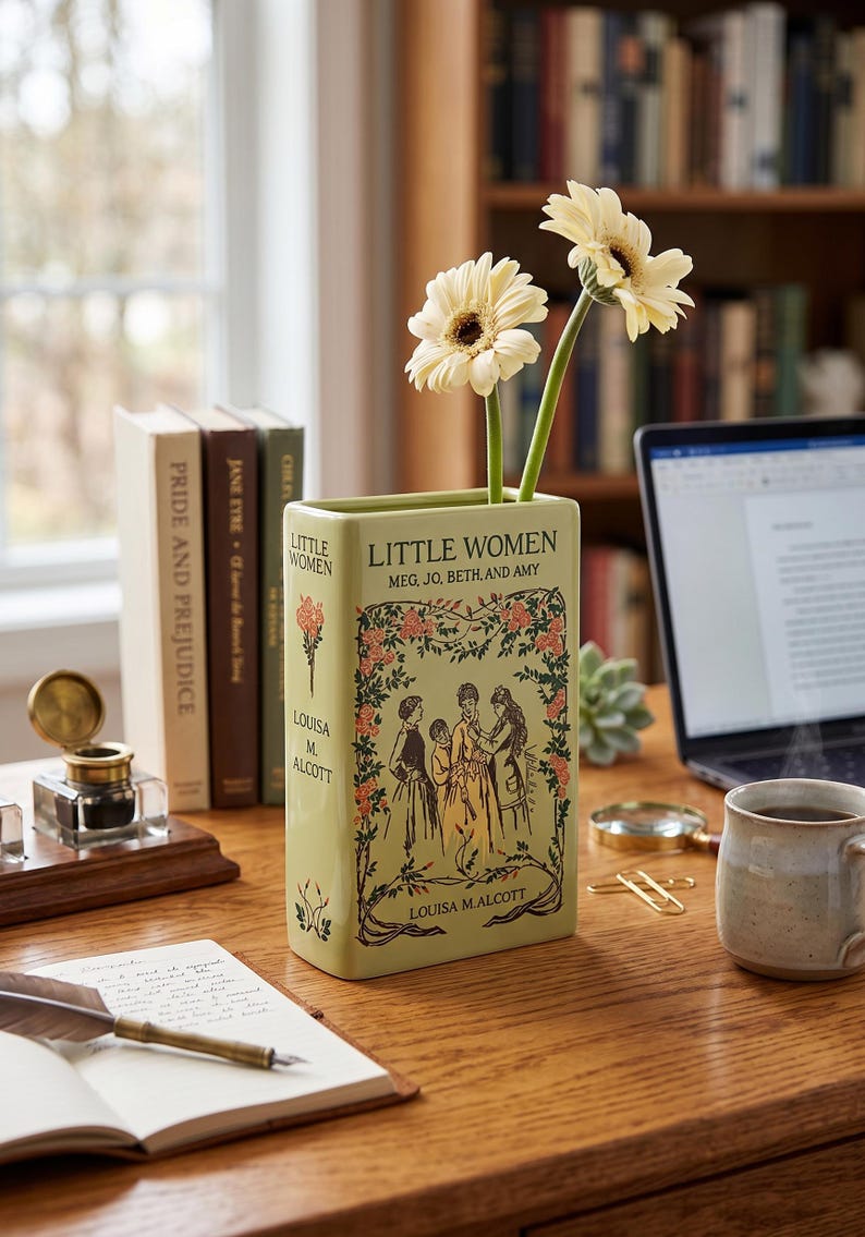 Little Women Ceramic Book Vase, Classic Novel Flower Vase, Literary Home Decor
