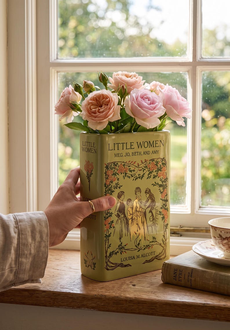 Little Women Ceramic Book Vase, Classic Novel Flower Vase, Literary Home Decor