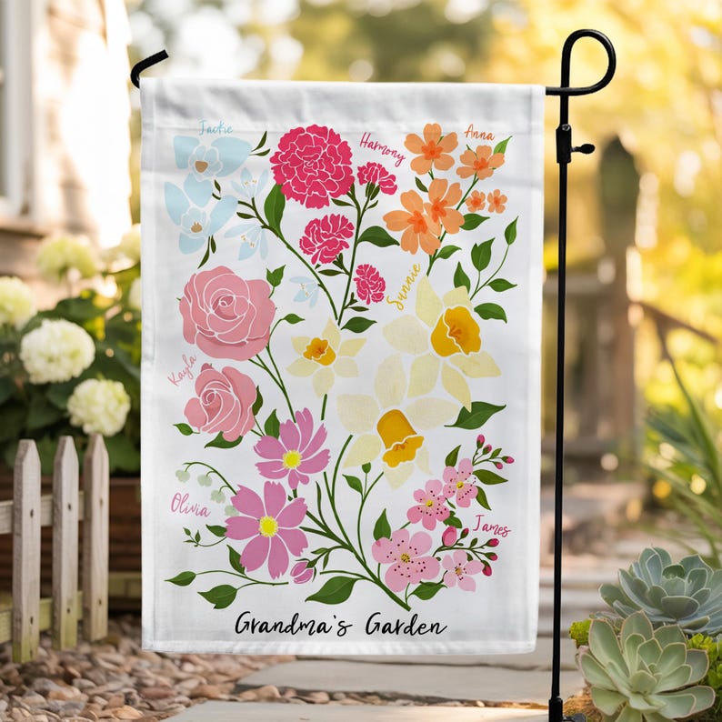Personalized Grandma's Garden Flag, Birth Flower Family Gift for Mom