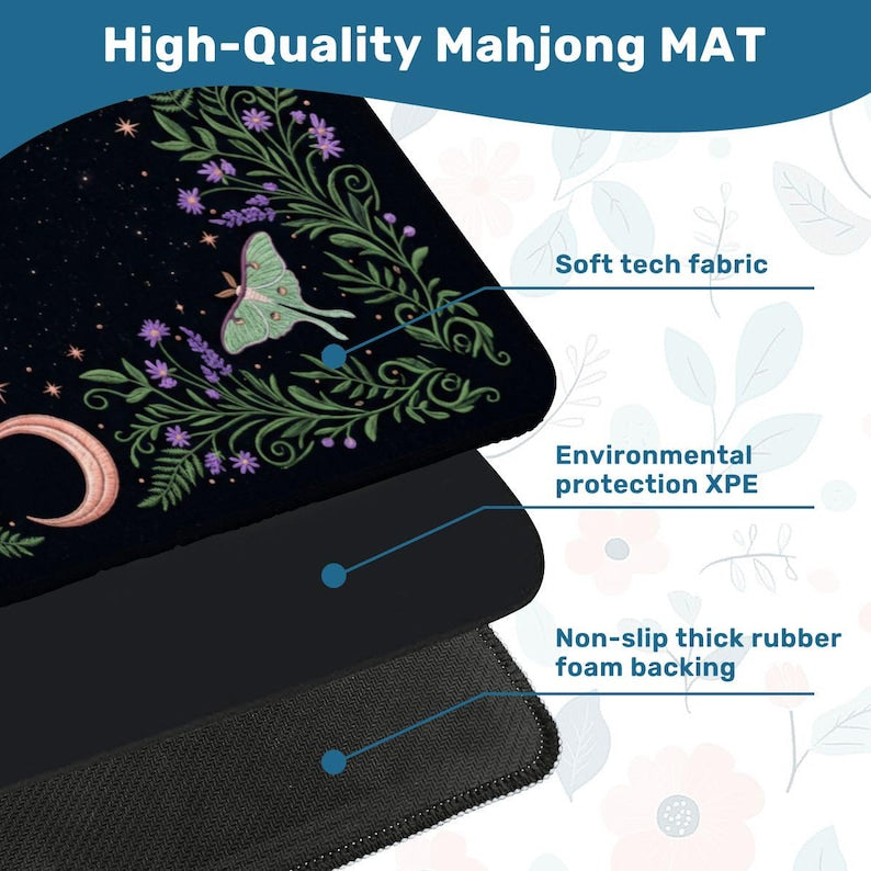 Witchy Botanical Mahjong Mat, Roll Up Mat with Bag, Mahjong Gift for Her, Game Night Gift