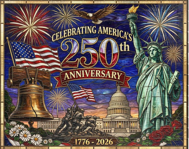 America's 250th Anniversary Stained Glass Style Jigsaw Puzzle July 4th Independence Day Celebration