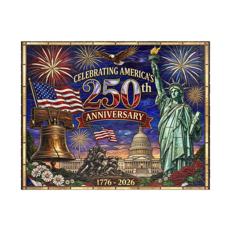 America's 250th Anniversary Stained Glass Style Jigsaw Puzzle July 4th Independence Day Celebration
