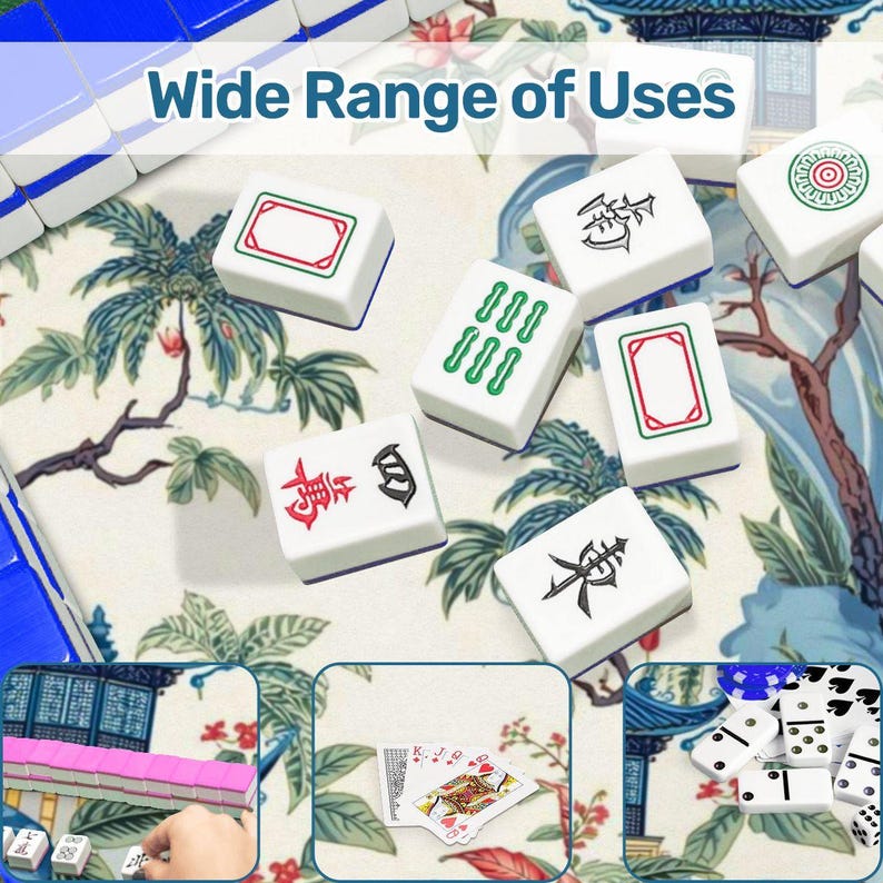 Tropical Garden Mahjong Mat, Blue Pagoda Bird Design Mat