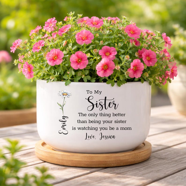 Personalized Sister Mother’s Day Plant Pot, New Mom Gift from Sister