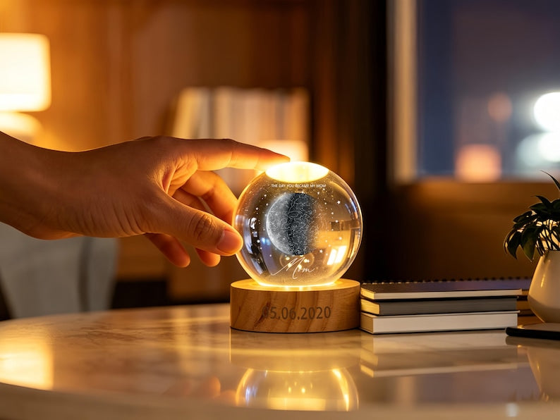 Custom Moon Phase & Star Map Crystal Ball Night Light, The Day You Became My Mom