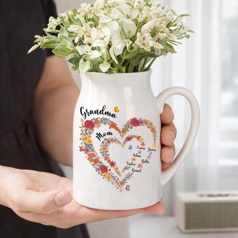 Personalized Mom Grandma Heart Flower Vase, First Mom Now Grandma