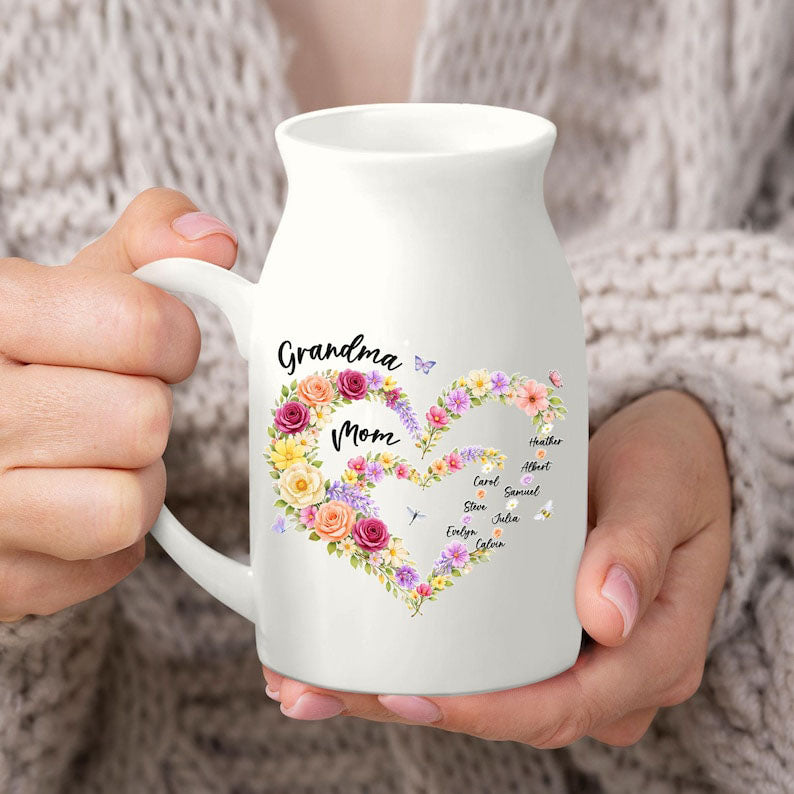 Personalized Mom And Grandma Heart Flower Vase, Mum and Nana Generations Gift