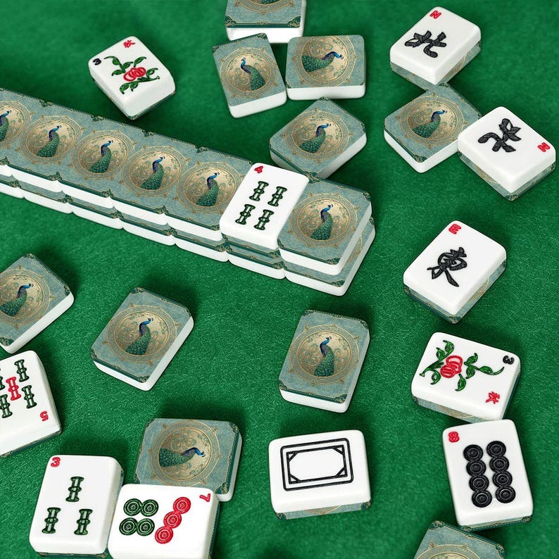 Peacock Mahjong Tile Set 166 Pieces, Luxury Mahjong Tiles, American Mahjong Game Set, Elegant Bird Design