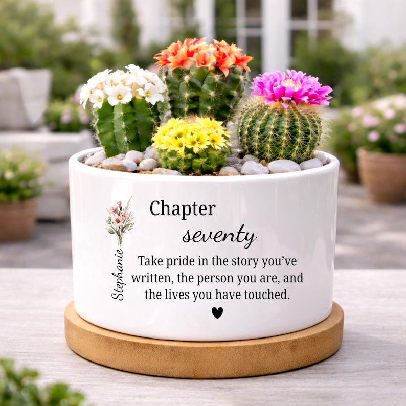 70th Birthday Ceramic Plant Pot, Chapter Seventy Birthday Gift