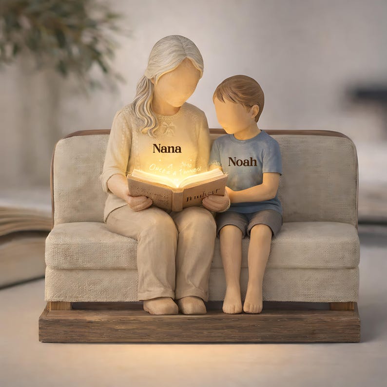 Personalized Grandma Reading with Kids 2D Wooden Block, Mother's Day Gift