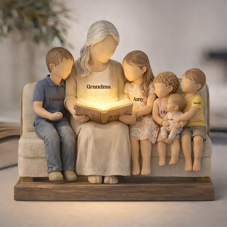 Personalized Grandma Reading with Kids 2D Wooden Block, Mother's Day Gift