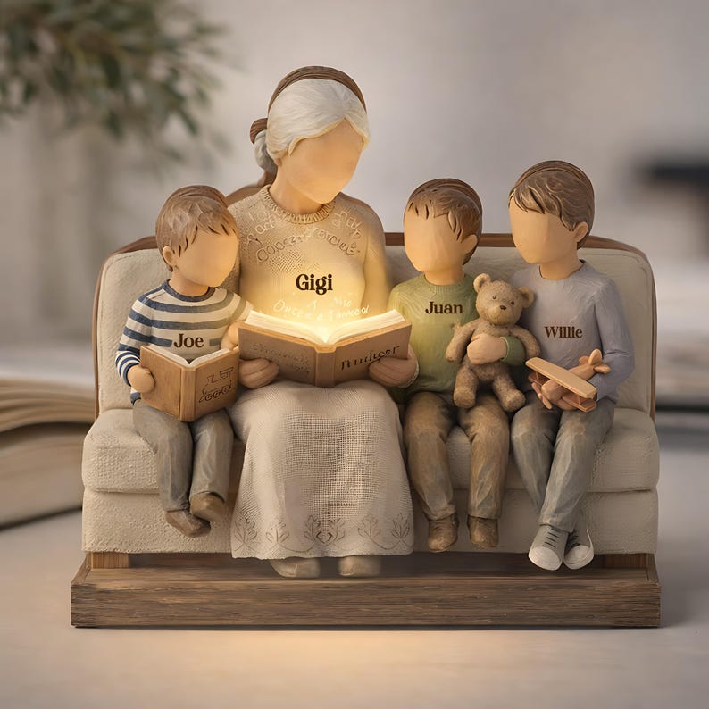Personalized Grandma Reading with Kids 2D Wooden Block, Mother's Day Gift