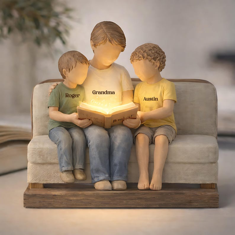 Personalized Grandma Reading with Kids 2D Wooden Block, Mother's Day Gift