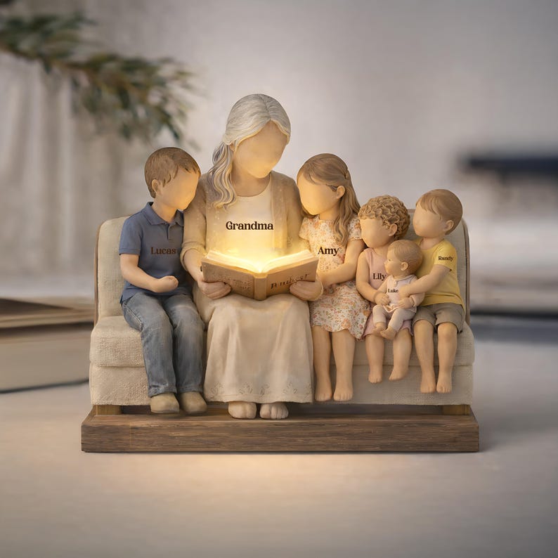Personalized Grandma Reading with Kids 2D Wooden Block, Mother's Day Gift