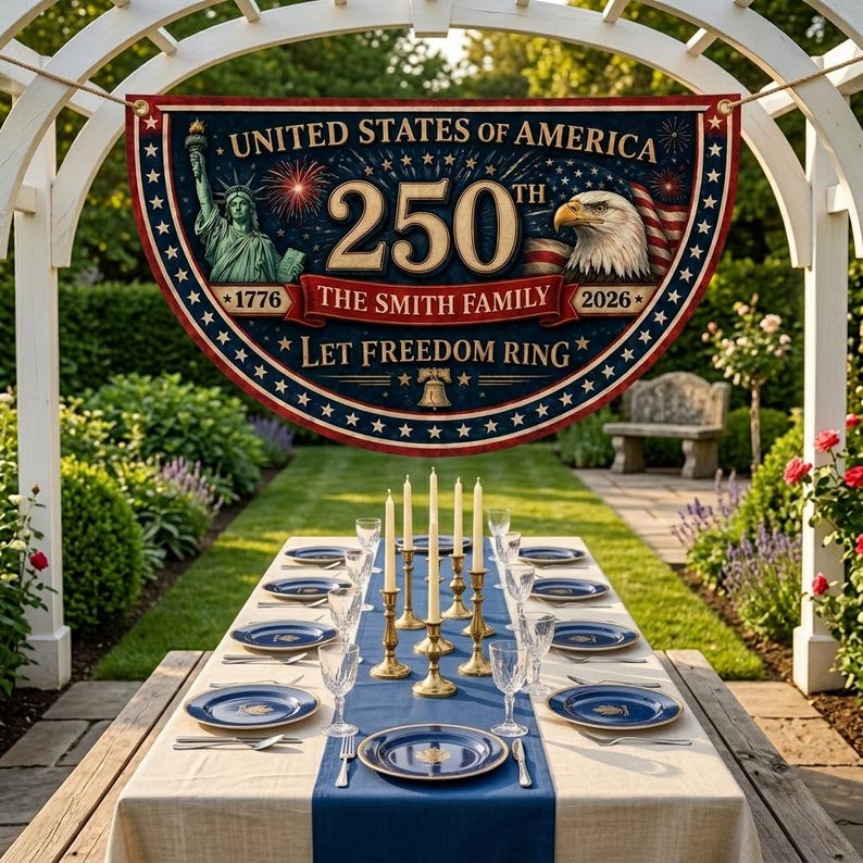 Custom Family Patriotic Flag, 250 Years of Freedom Bunting, Let Freedom Ring