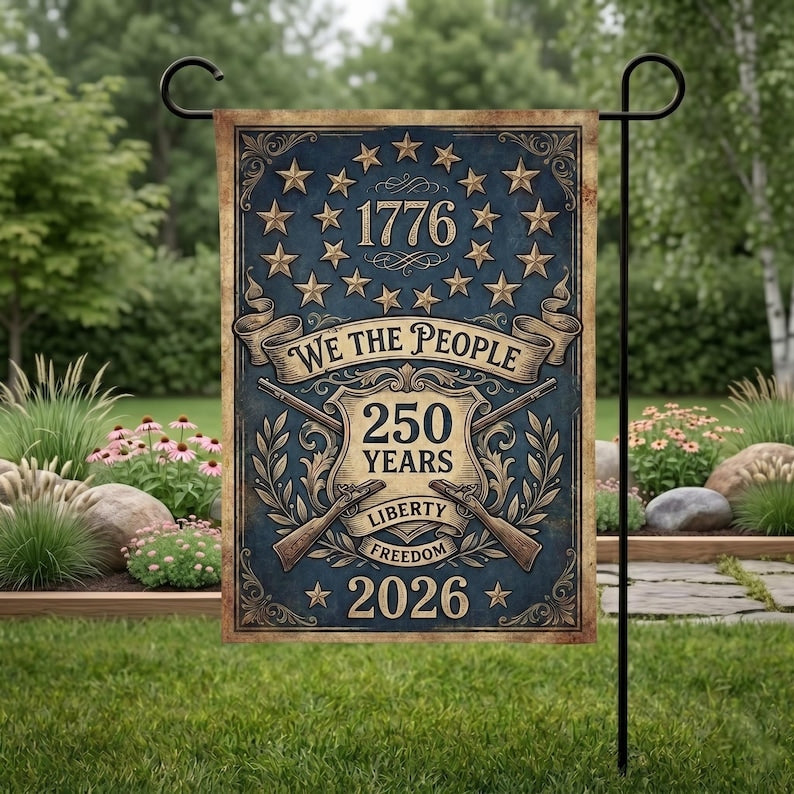We The People 250 Years Garden Flag, Patriotic 1776 2026 USA Anniversary Liberty Freedom Porch