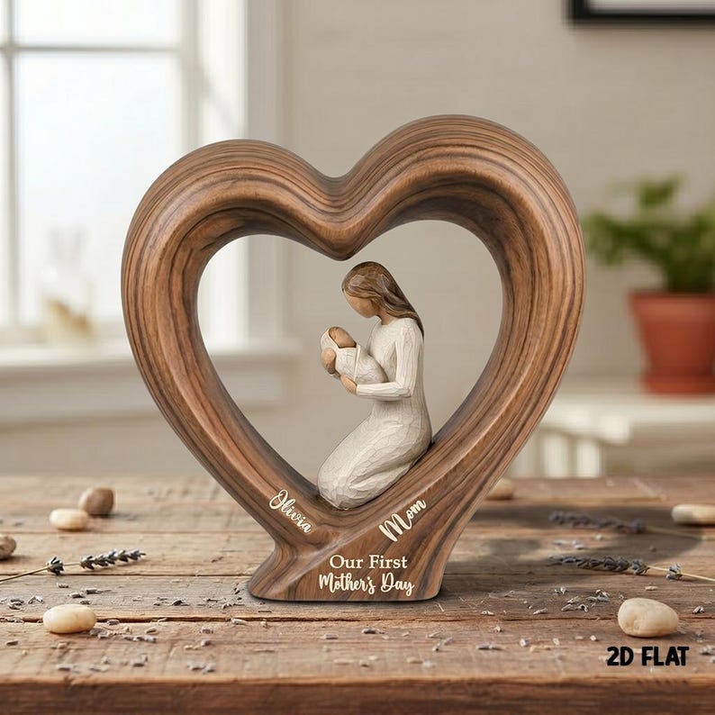 Personalized First Mother's Day Wooden Heart Block, New Mom Gift
