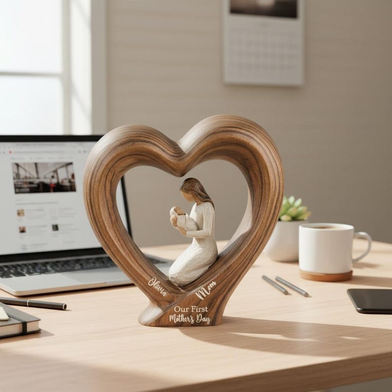 Personalized First Mother's Day Wooden Heart Block, New Mom Gift