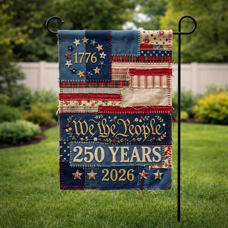 Vintage Faux Patchwork American Flag, We the People 1776 Americana, 250 Years