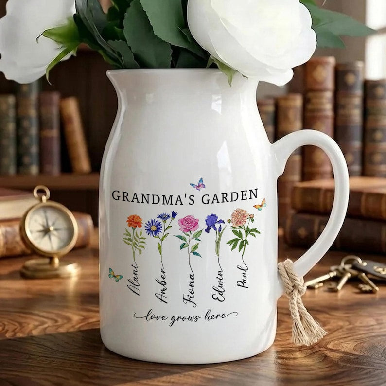 Grandma's Garden Vase, Custom Birth Flowers Mother's Day Gift