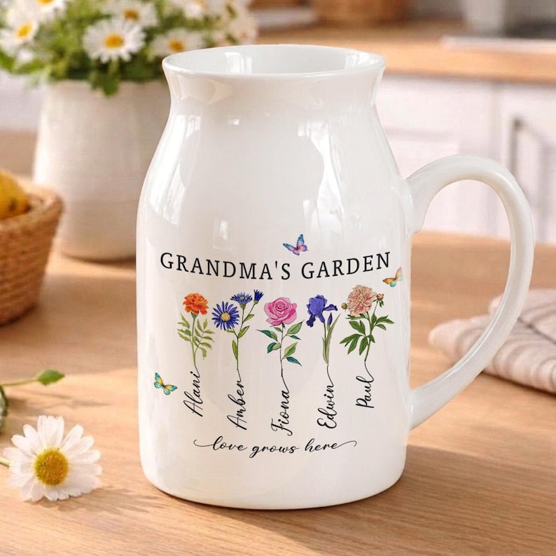 Grandma's Garden Vase, Custom Birth Flowers Mother's Day Gift