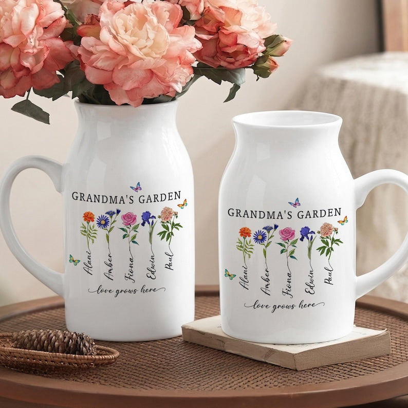 Grandma's Garden Vase, Custom Birth Flowers Mother's Day Gift