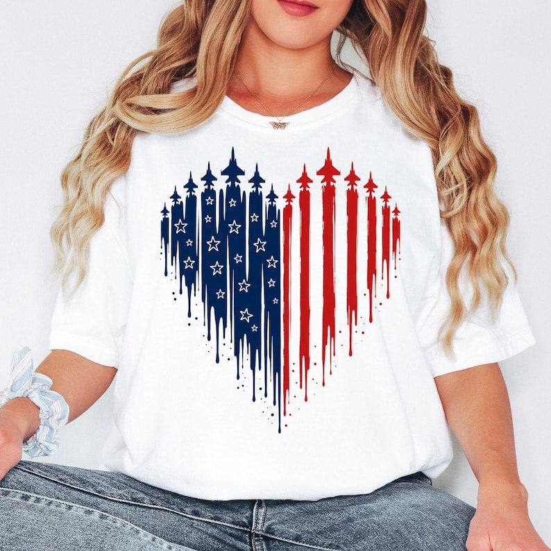 4th Of July Shirt For Women, American Flag Heart Tee, USA Freedom Graphic T Shirt