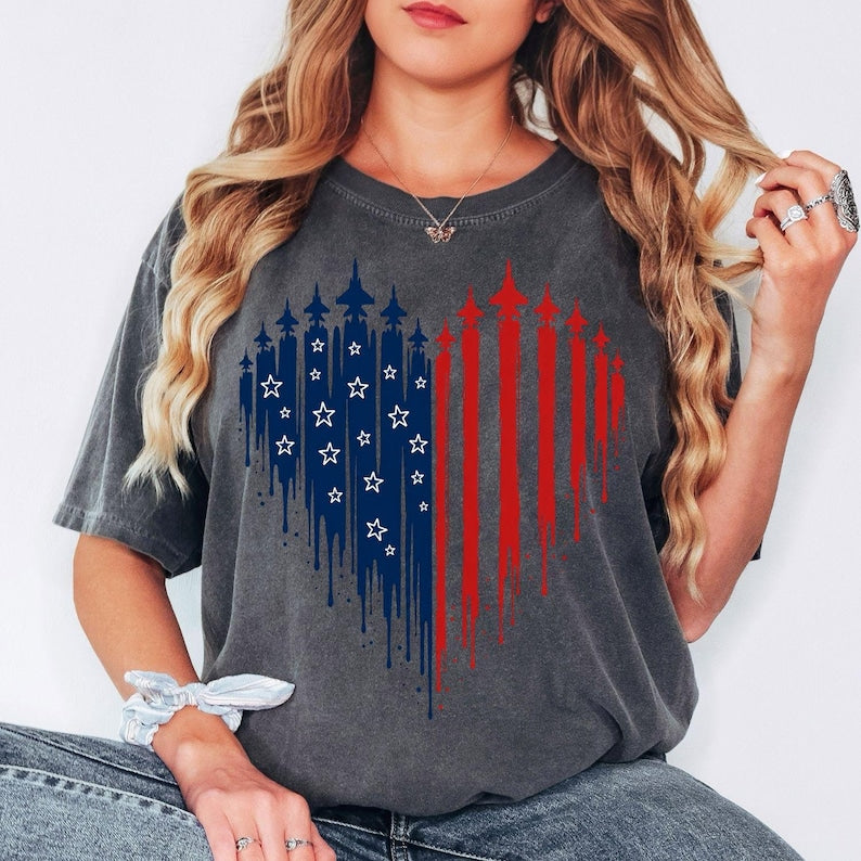 4th Of July Shirt For Women, American Flag Heart Tee, USA Freedom Graphic T Shirt