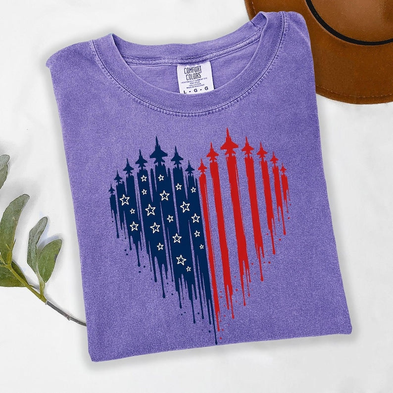 4th Of July Shirt For Women, American Flag Heart Tee, USA Freedom Graphic T Shirt