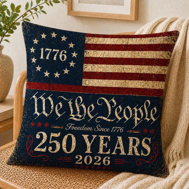 Vintage We The People Throw Pillow, America 250 Throw Pillow Cover