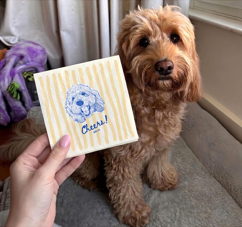 Custom Pet Napkins For Wedding, Personalized Dog And Cat Portrait From Photo, Dog Cocktail Engagement Serviettes
