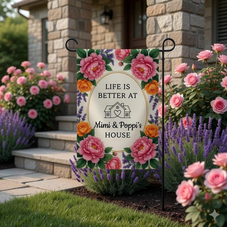 Personalized Floral Nana Grammy Grandmother Garden Flag, Mother's Day