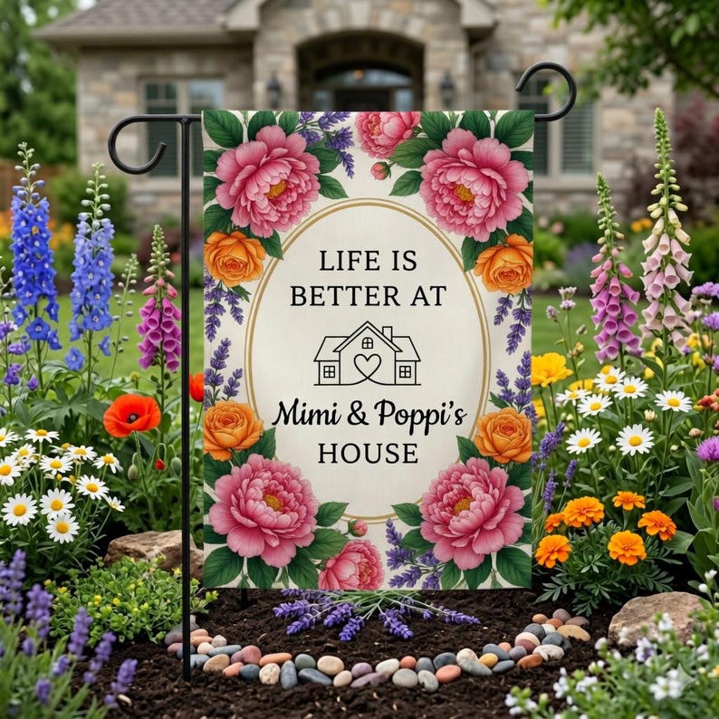 Personalized Floral Nana Grammy Grandmother Garden Flag, Mother's Day