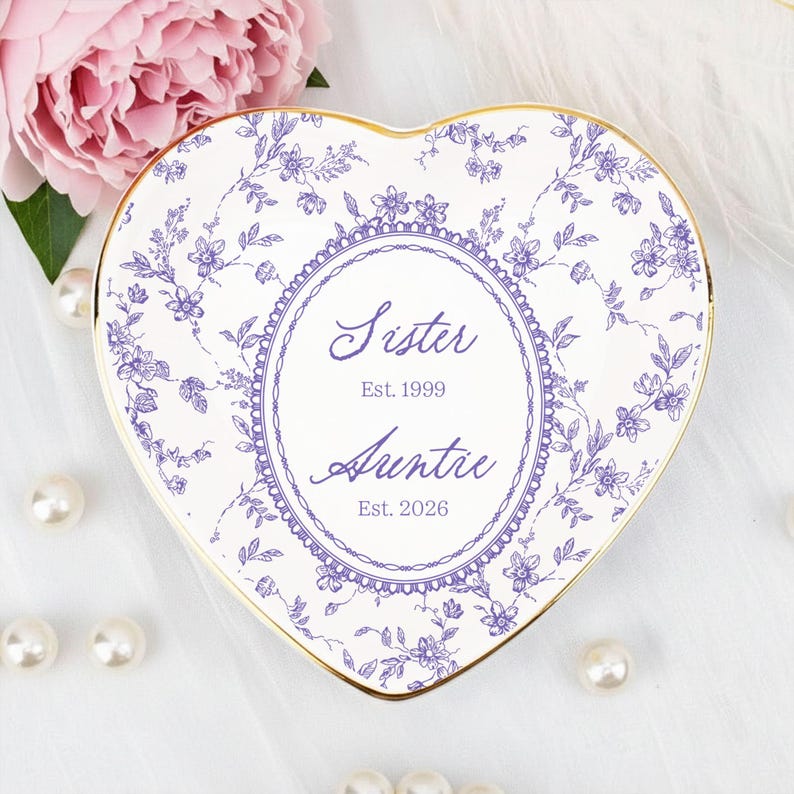 Personalized Toile de Jouy Grandma Est Ring Dish, Custom New Grandma Ceramic Jewelry Tray