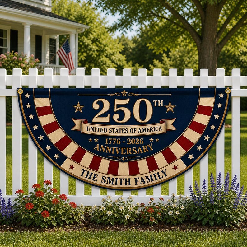 Personalized 250th Anniversary Bunting Flag, Custom Family Name Patriotic Banner 1776-2026