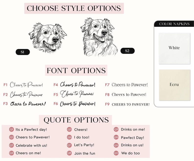Custom Pet Napkins For Wedding, Personalized Dog And Cat Portrait From Photo, Dog Cocktail Engagement Serviettes